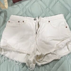 Abercrombie & Fitch White Jean Shorts Distressed Frayed Hem